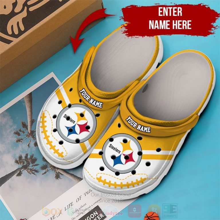 Nfl-Pittsburgh-Steelers-Custom-Name-White-Yellow-Crocband-Crocs-Clog-Shoes-1