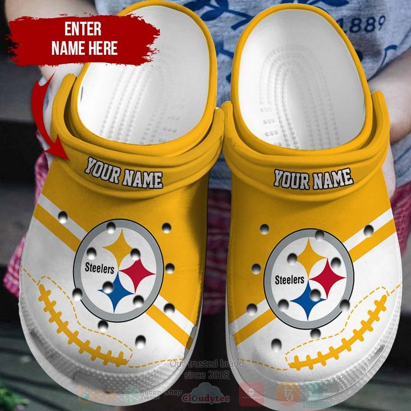 Nfl Pittsburgh Steelers Custom Name White-Yellow Crocband Crocs Clog Shoes Nfl Pittsburgh Steelers Custom Name White-Yellow Crocband Crocs Clog Shoes