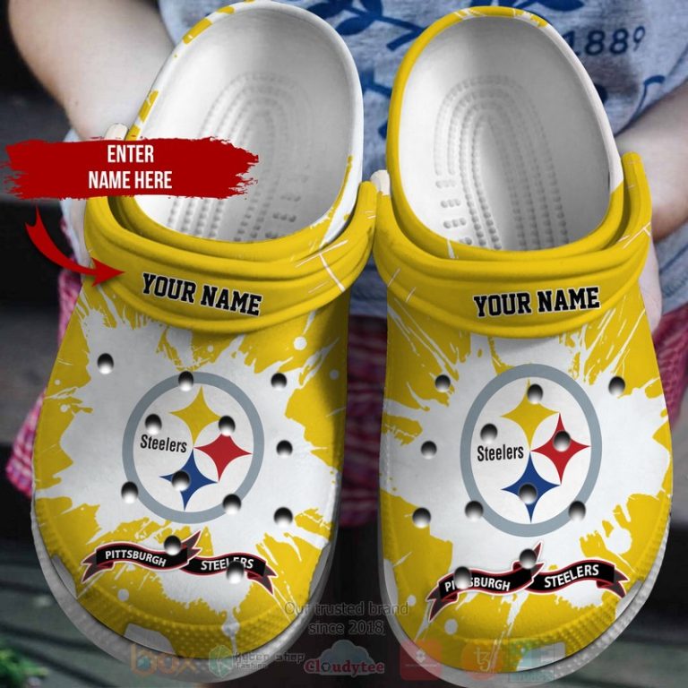 Nfl-Pittsburgh-Steelers-Custom-Name-White-Yellows-Crocband-Crocs-Clog-Shoes-1