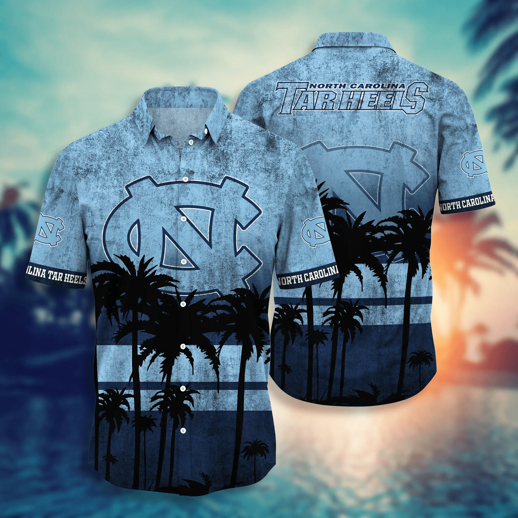 North Carolina Tar Heels Black Palm Tree Hawaiian Shirt North Carolina Tar Heels Black Palm Tree Hawaiian Shirt