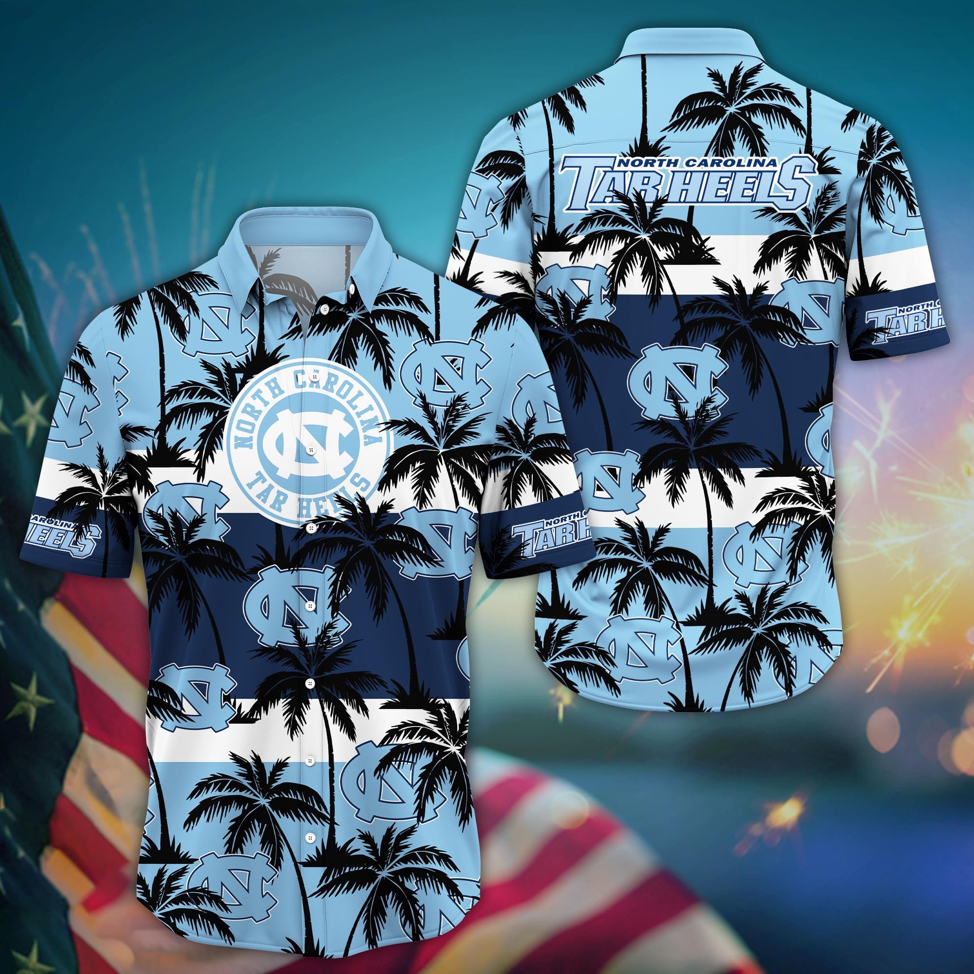 North Carolina Tar Heels Black Palm Tree Hawaiian Shirt North Carolina Tar Heels Black Palm Tree Hawaiian Shirt