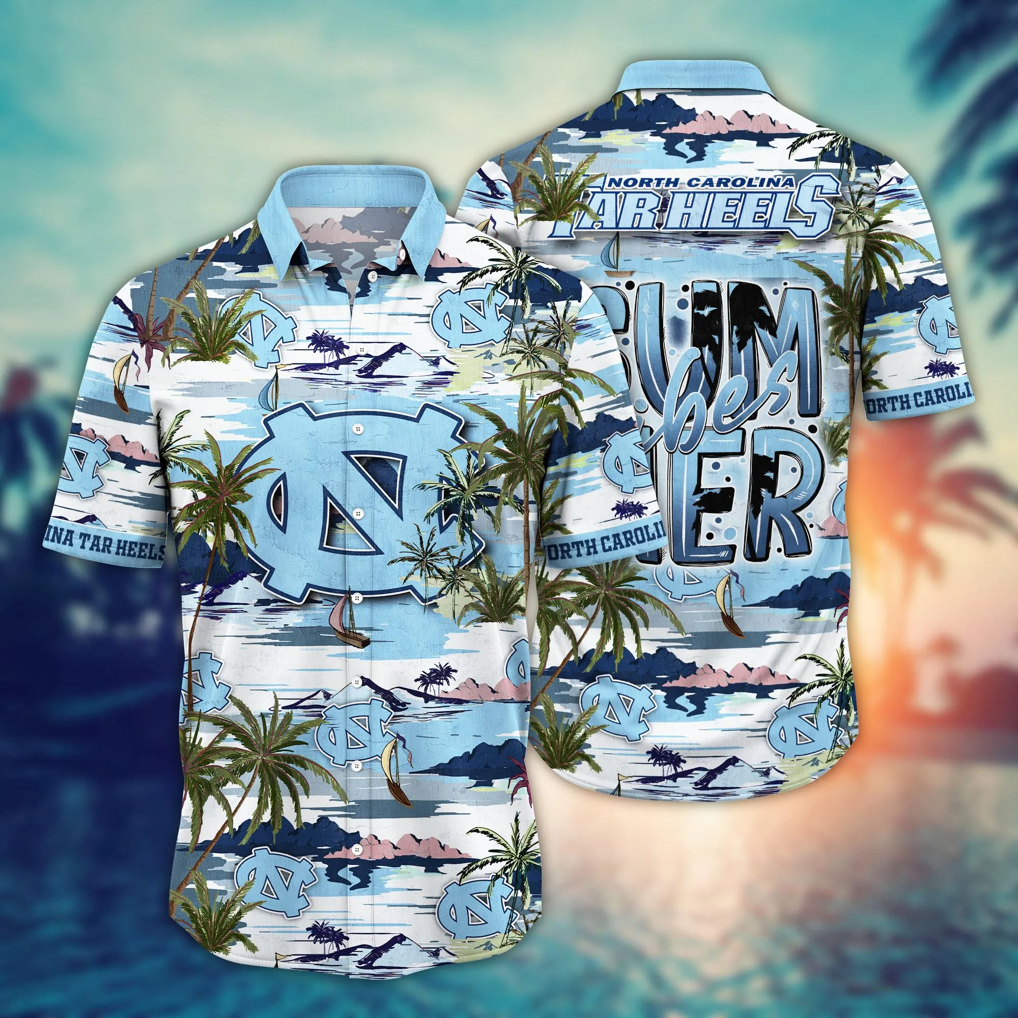 North Carolina Tar Heels Coconut Island Hawaiian Shirt North Carolina Tar Heels Coconut Island Hawaiian Shirt