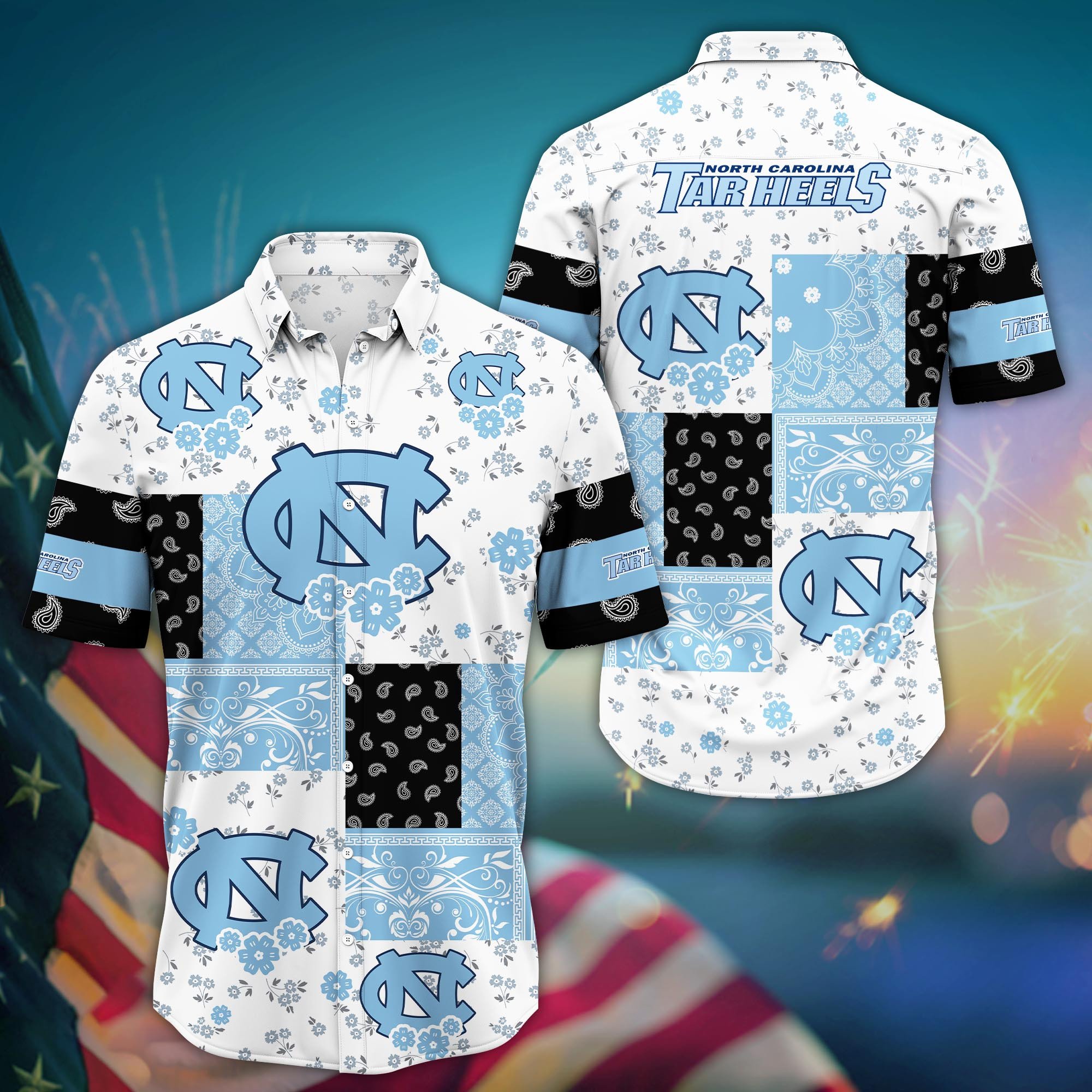North Carolina Tar Heels Mini Blossom Aloha Hawaiian Shirt North Carolina Tar Heels Mini Blossom Aloha Hawaiian Shirt