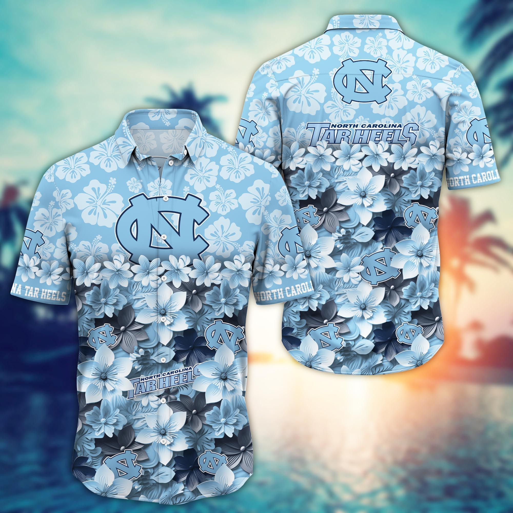 North Carolina Tar Heels Mini Flowered Aloha Hawaiian Shirt North Carolina Tar Heels Mini Flowered Aloha Hawaiian Shirt