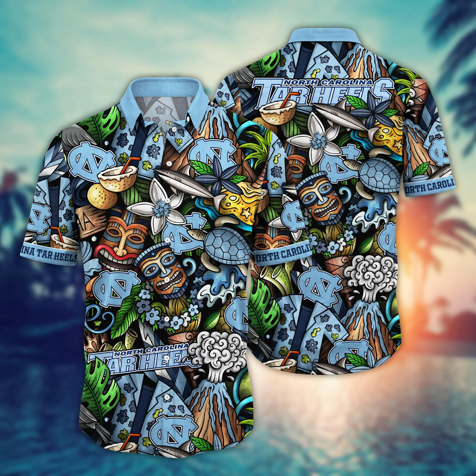North Carolina Tar Heels Tiki Aloha Hawaiian Shirt North Carolina Tar Heels Tiki Aloha Hawaiian Shirt