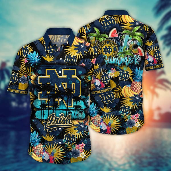 Notre Dame Fighting Irish Black Palm Pineapple Hawaiian Shirt Notre Dame Fighting Irish Black Palm Pineapple Hawaiian Shirt