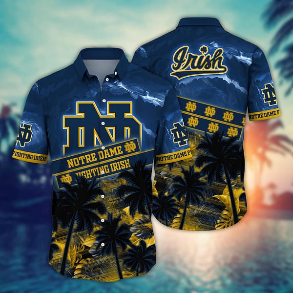 Notre Dame Fighting Irish Black Palm Tree Hawaiian Shirt Notre Dame Fighting Irish Black Palm Tree Hawaiian Shirt