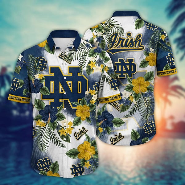 Notre Dame Fighting Irish Brightly Colored Flower Hawaiian Shirt Notre Dame Fighting Irish Brightly Colored Flower Hawaiian Shirt