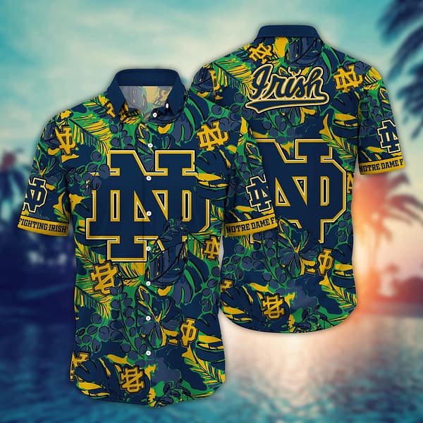 Notre Dame Fighting Irish Dark Tropical Leaf Hawaiian Shirt Notre Dame Fighting Irish Dark Tropical Leaf Hawaiian Shirt