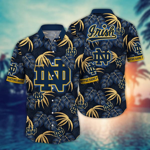 Notre Dame Fighting Irish Dark Tropical Leaf Hawaiian Shirt Notre Dame Fighting Irish Dark Tropical Leaf Hawaiian Shirt