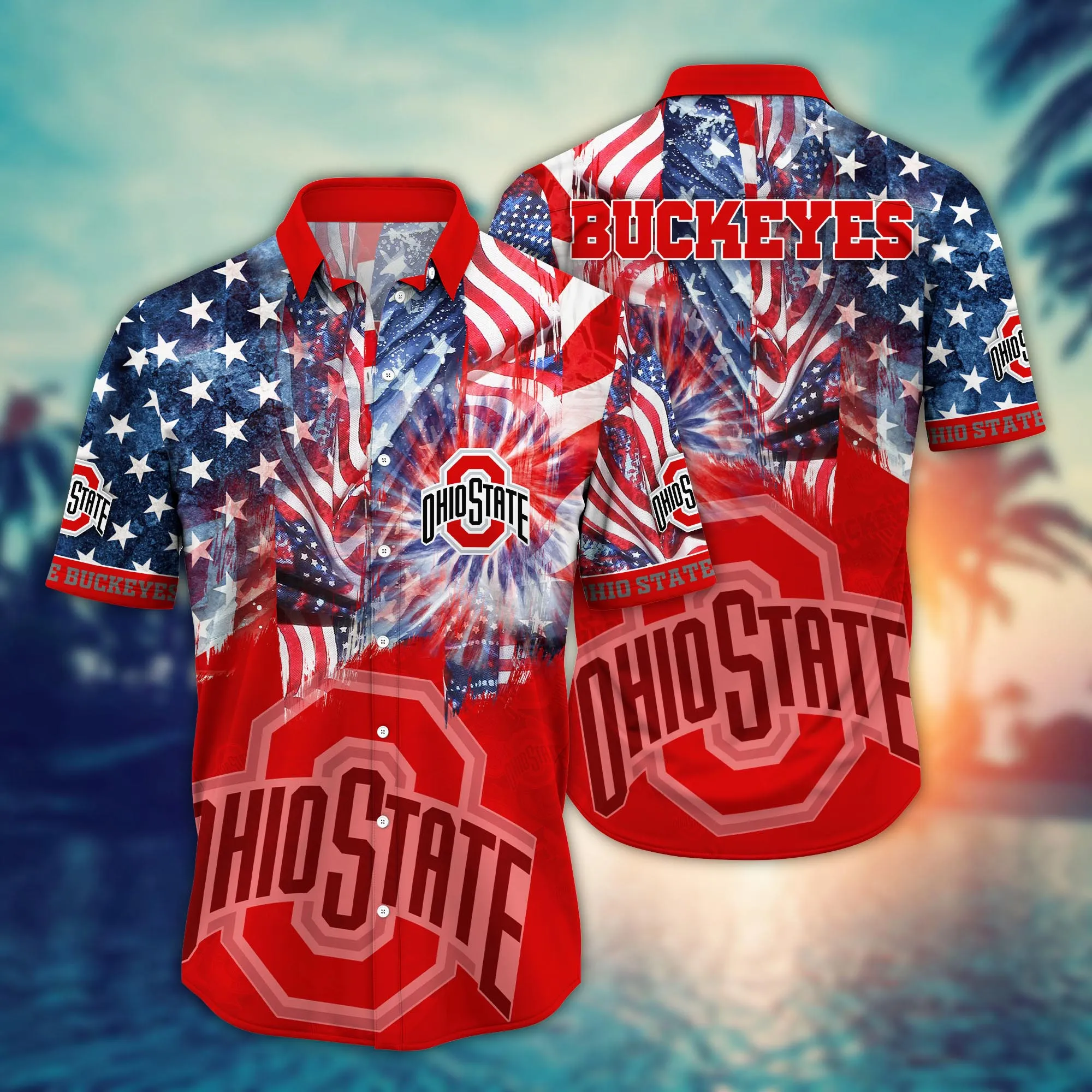Ohio State Buckeyes 4th Of July America Flag Pattern Hawaiian Shirt Ohio State Buckeyes 4th Of July America Flag Pattern Hawaiian Shirt