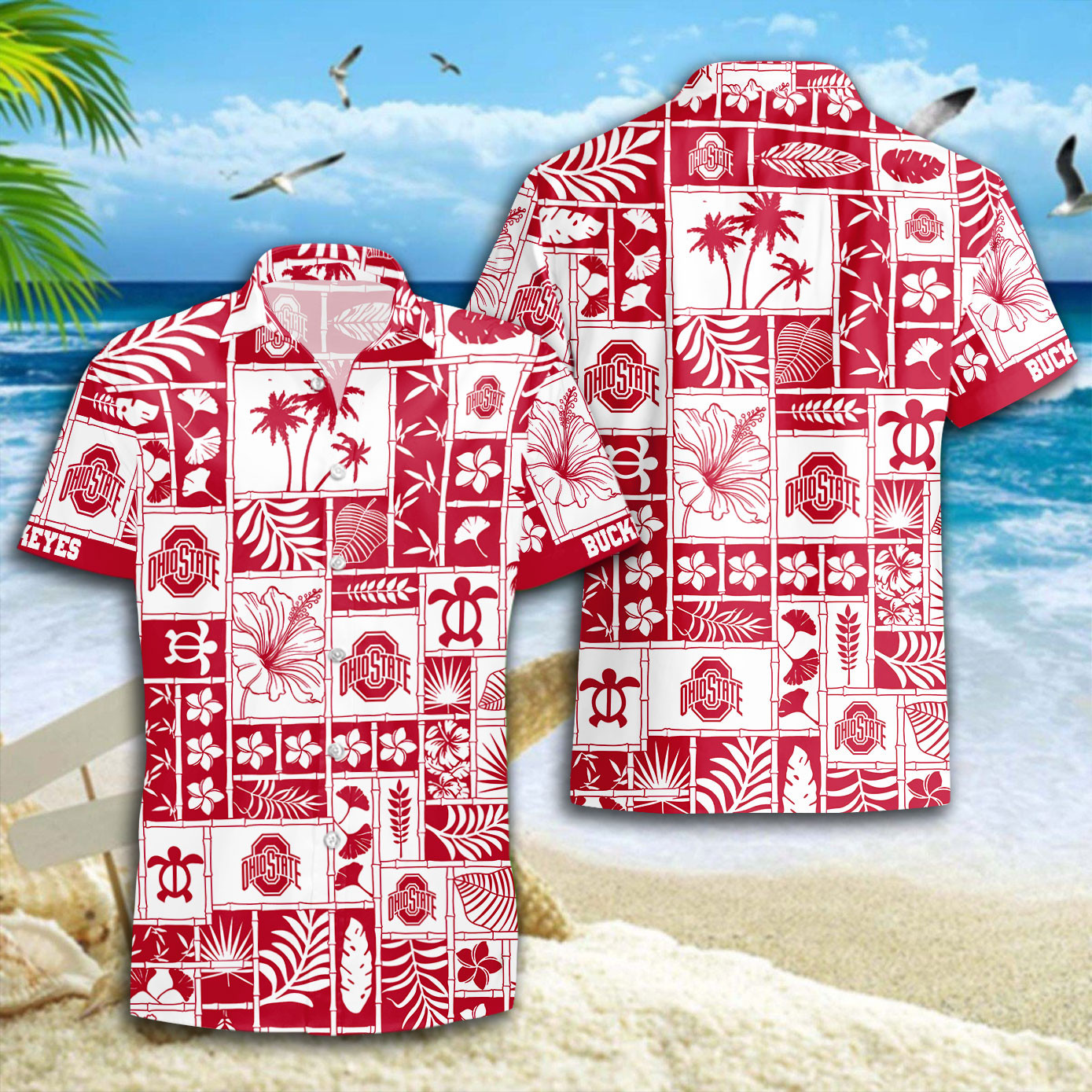 Ohio State Buckeyes Checkerboard Pattern Hawaiian Shirt Ohio State Buckeyes Checkerboard Pattern Hawaiian Shirt