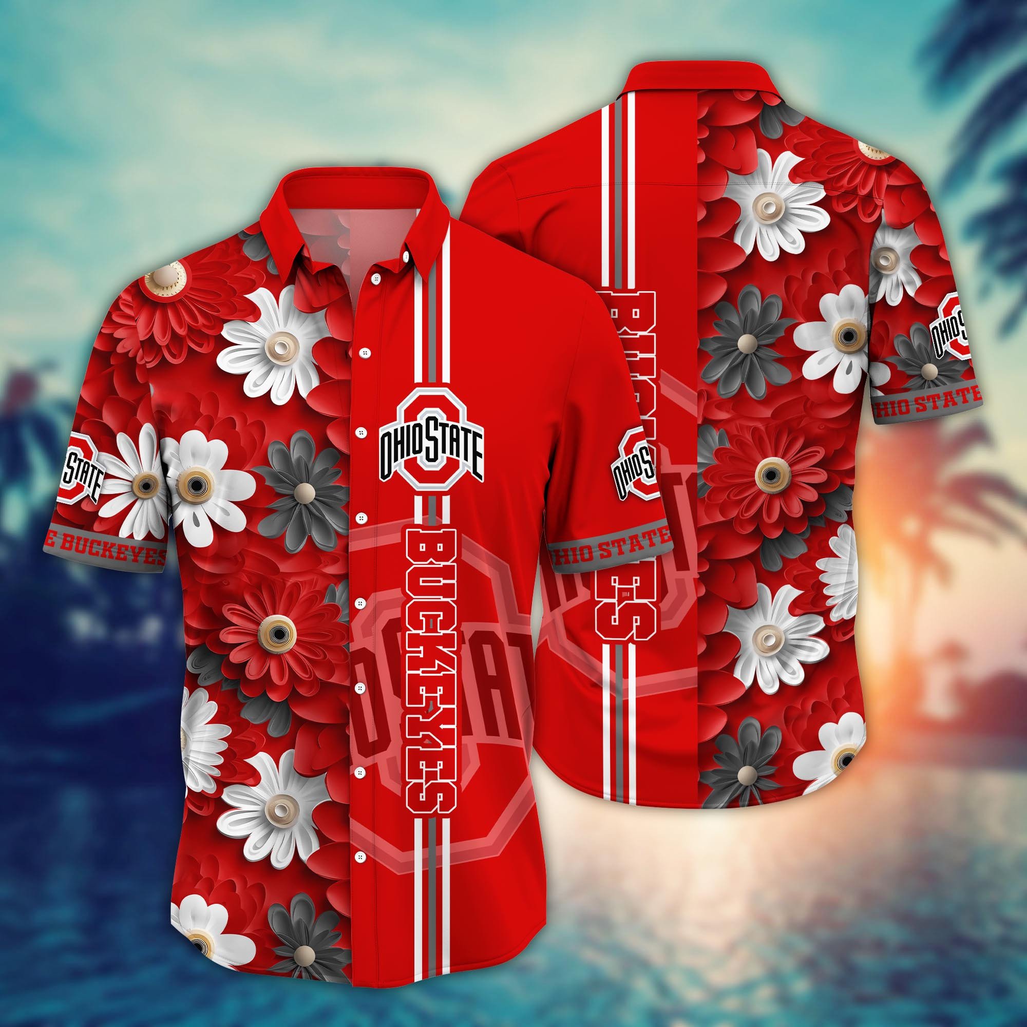 Ohio State Buckeyes Flowers Botanical Hawaiian Shirt Ohio State Buckeyes Flowers Botanical Hawaiian Shirt