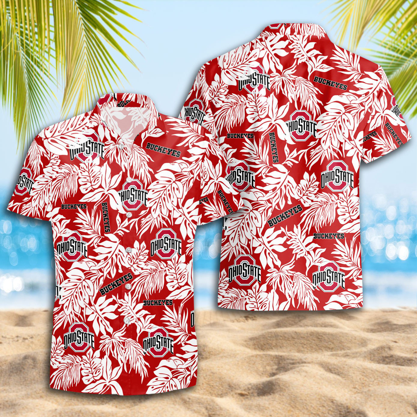 Ohio State Buckeyes White Tropical Leaf Hawaiian Shirt Ohio State Buckeyes White Tropical Leaf Hawaiian Shirt