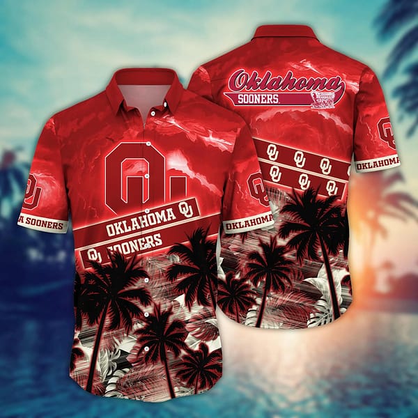 Oklahoma Sooners Black Palm Tree Hawaiian Shirt Oklahoma Sooners Black Palm Tree Hawaiian Shirt