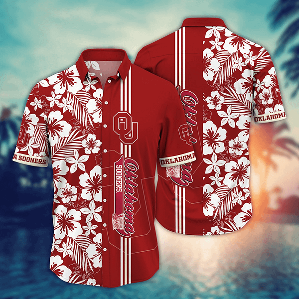 Oklahoma Sooners White Blossom Hawaiian Shirt Oklahoma Sooners White Blossom Hawaiian Shirt