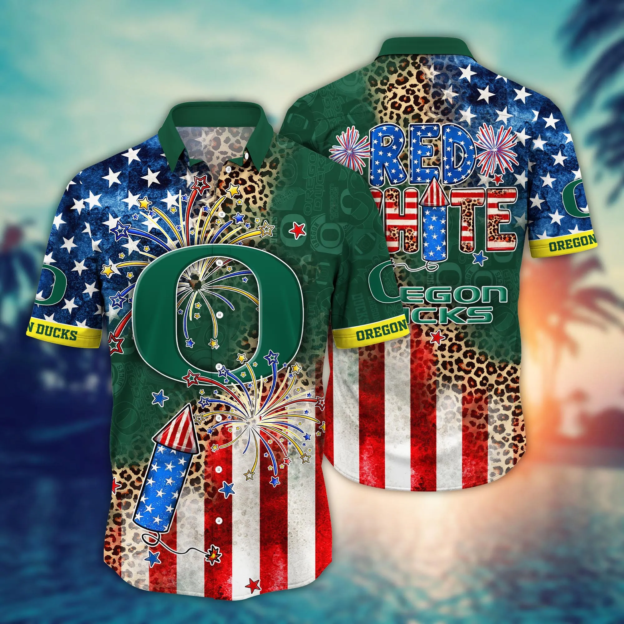 Oregon Ducks 4th Of July America Flag Firework Pattern Hawaiian Shirt Oregon Ducks 4th Of July America Flag Firework Pattern Hawaiian Shirt