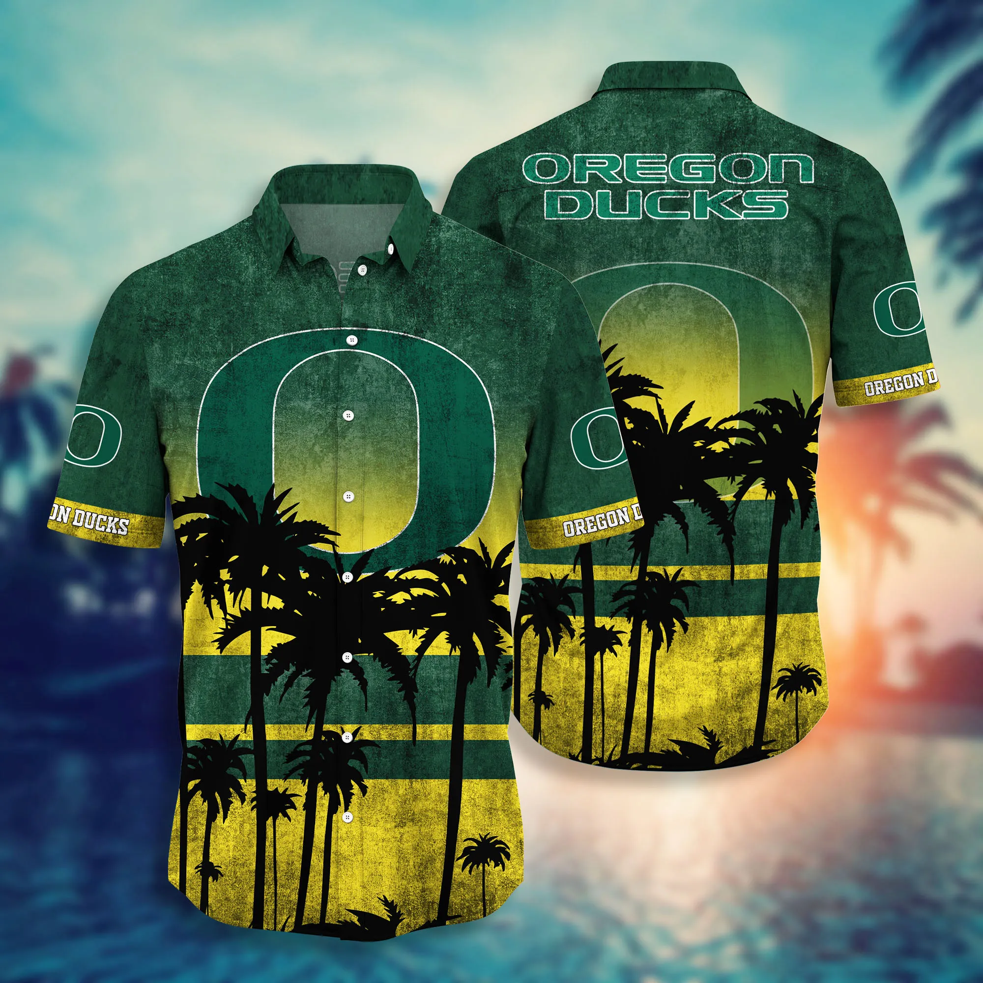 Oregon Ducks Black Palm Tree Hawaiian Shirt Oregon Ducks Black Palm Tree Hawaiian Shirt