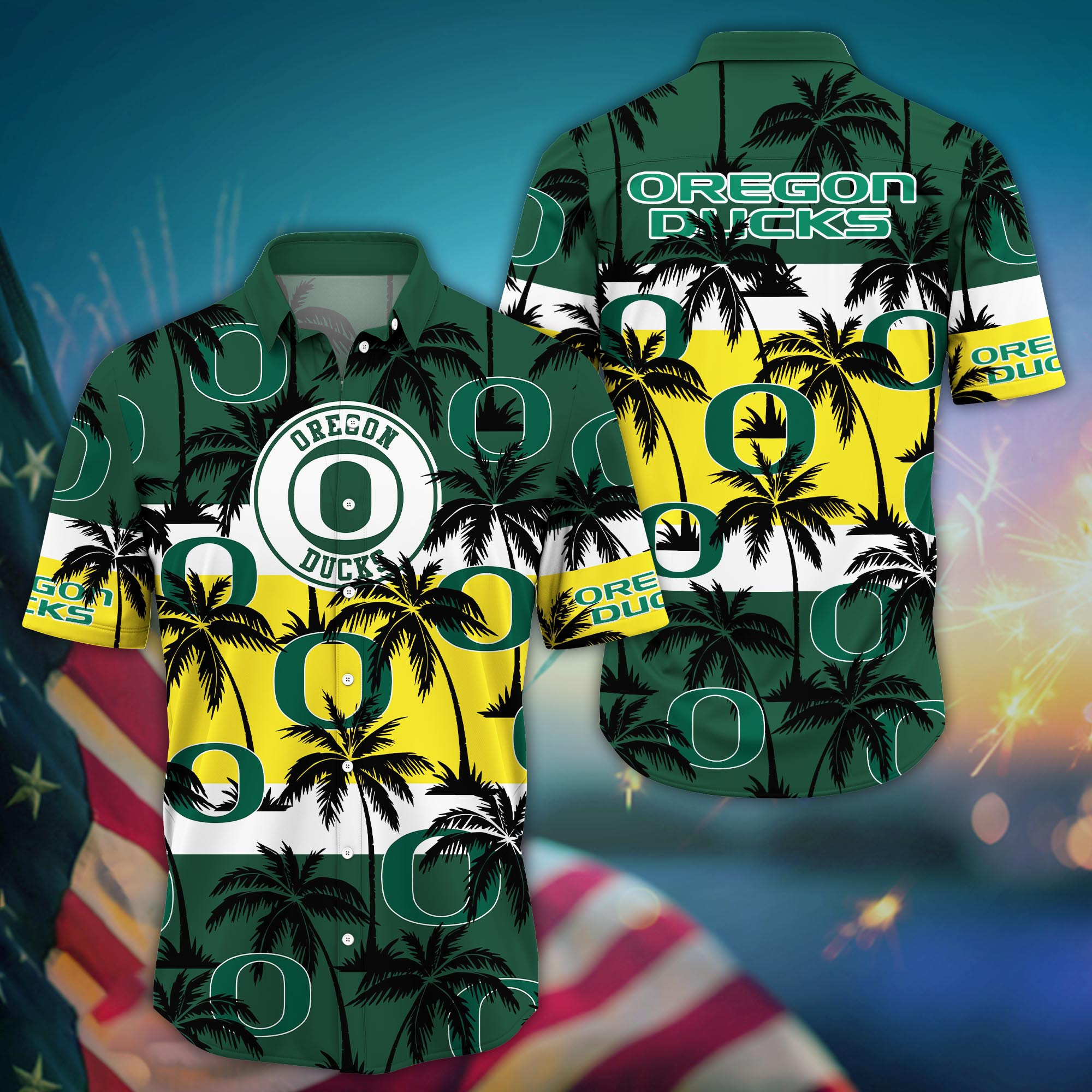 Oregon Ducks Black Palm Tree Hawaiian Shirt Oregon Ducks Black Palm Tree Hawaiian Shirt