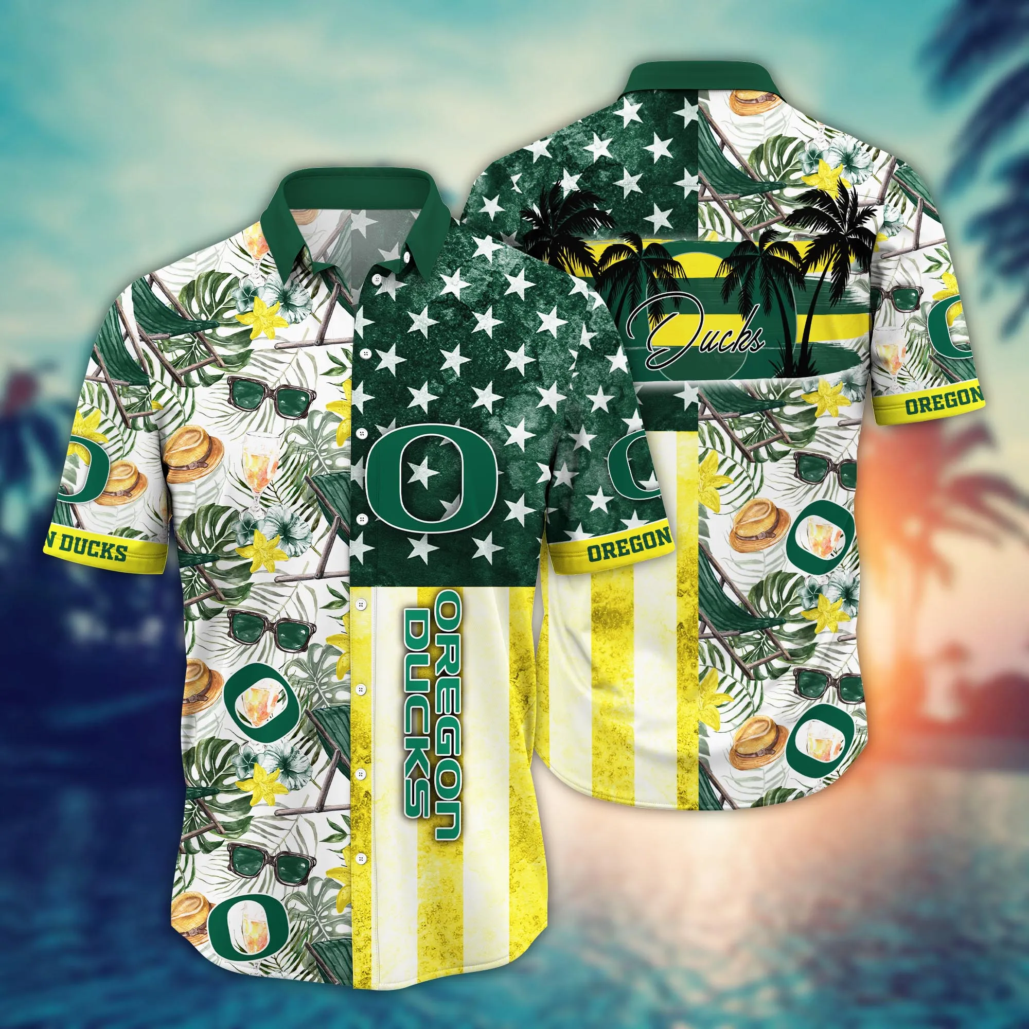 Oregon Ducks US Flag Floral Hawaiian Shirt Oregon Ducks US Flag Floral Hawaiian Shirt