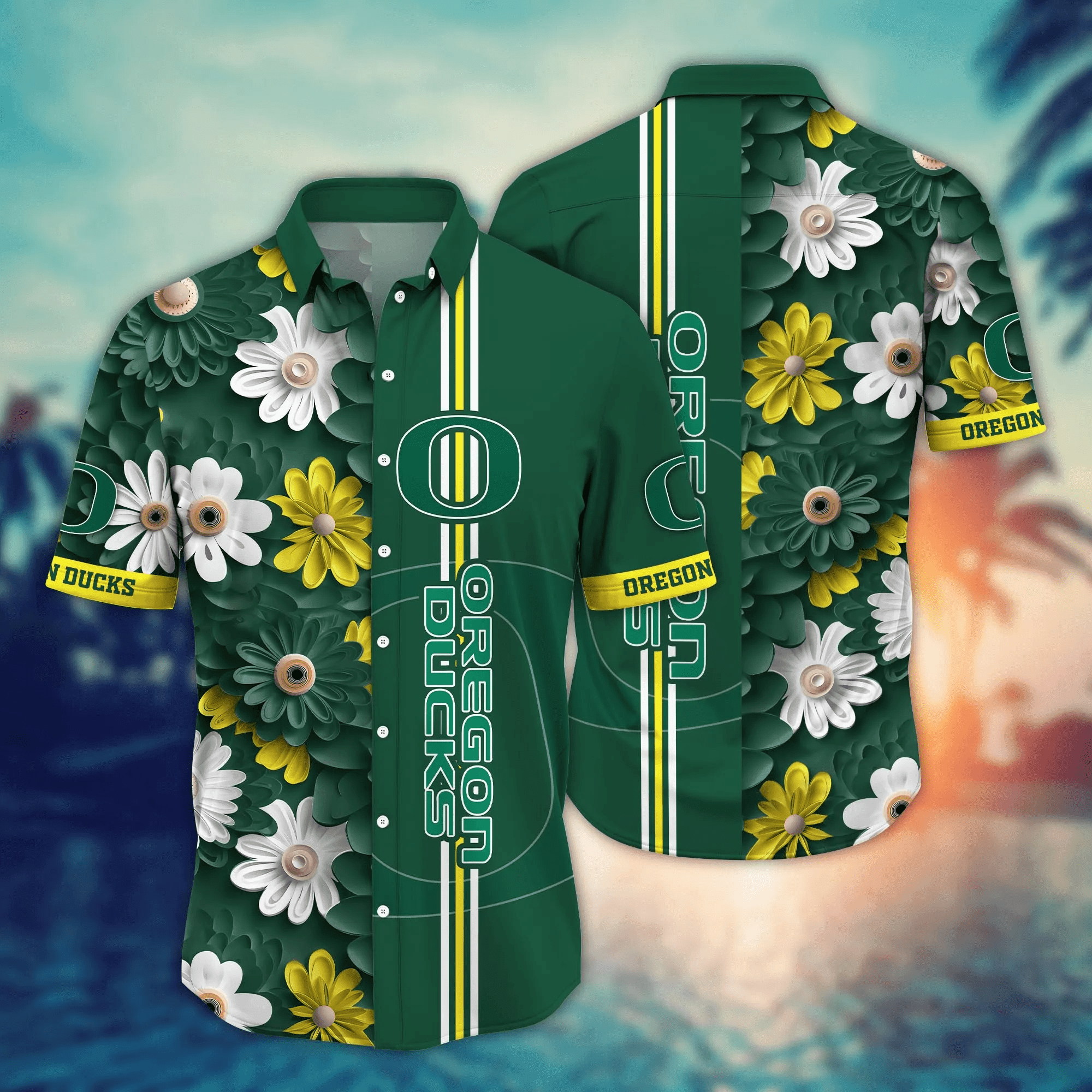 Oregon Ducks White Flowered Aloha Hawaiian Shirt Oregon Ducks White Flowered Aloha Hawaiian Shirt