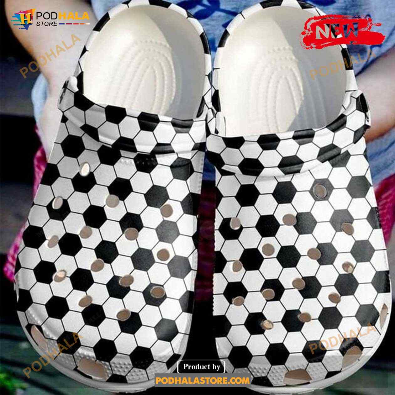 Original Black White Soccer Ball Pattern Crocs Classic Clog Shoes Original Black White Soccer Ball Pattern Crocs Classic Clog Shoes