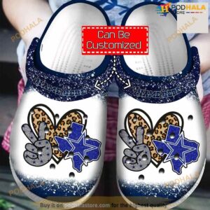 Peace Love Dallas Cowboys Glitter Leopard Custom Name Crocs Crocsband Clog Comfortable Water Shoes