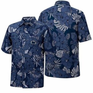 Penn State Nittany Lions Black Flowered Hawaiian Shirt