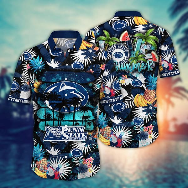 Penn State Nittany Lions Black Palm Tree Pineapple Hawaiian Shirt Penn State Nittany Lions Black Palm Tree Pineapple Hawaiian Shirt