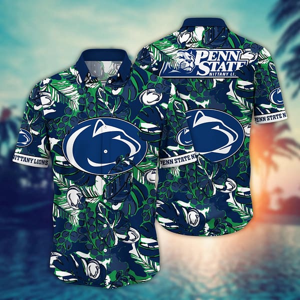 Penn State Nittany Lions Blue Tropical Leaf Hawaiian Shirt Penn State Nittany Lions Blue Tropical Leaf Hawaiian Shirt
