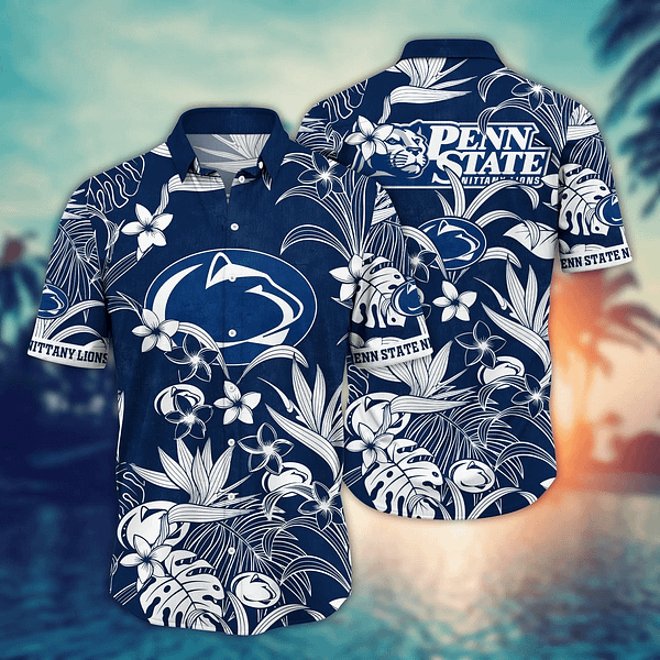 Penn State Nittany Lions White Blossom Leaf Hawaiian Shirt Penn State Nittany Lions White Blossom Leaf Hawaiian Shirt