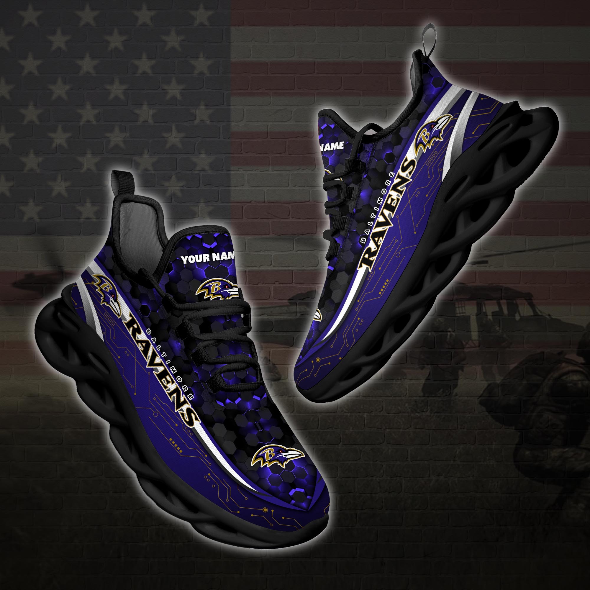 Personalized Baltimore Ravens Football Team Clunky Max Soul Shoes Personalized Baltimore Ravens Football Team Clunky Max Soul Shoes