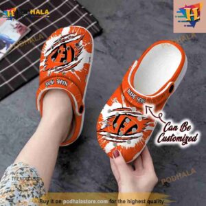Personalized Cincinnati Bengals Football Ripped Claw Crocs Clog Shoes