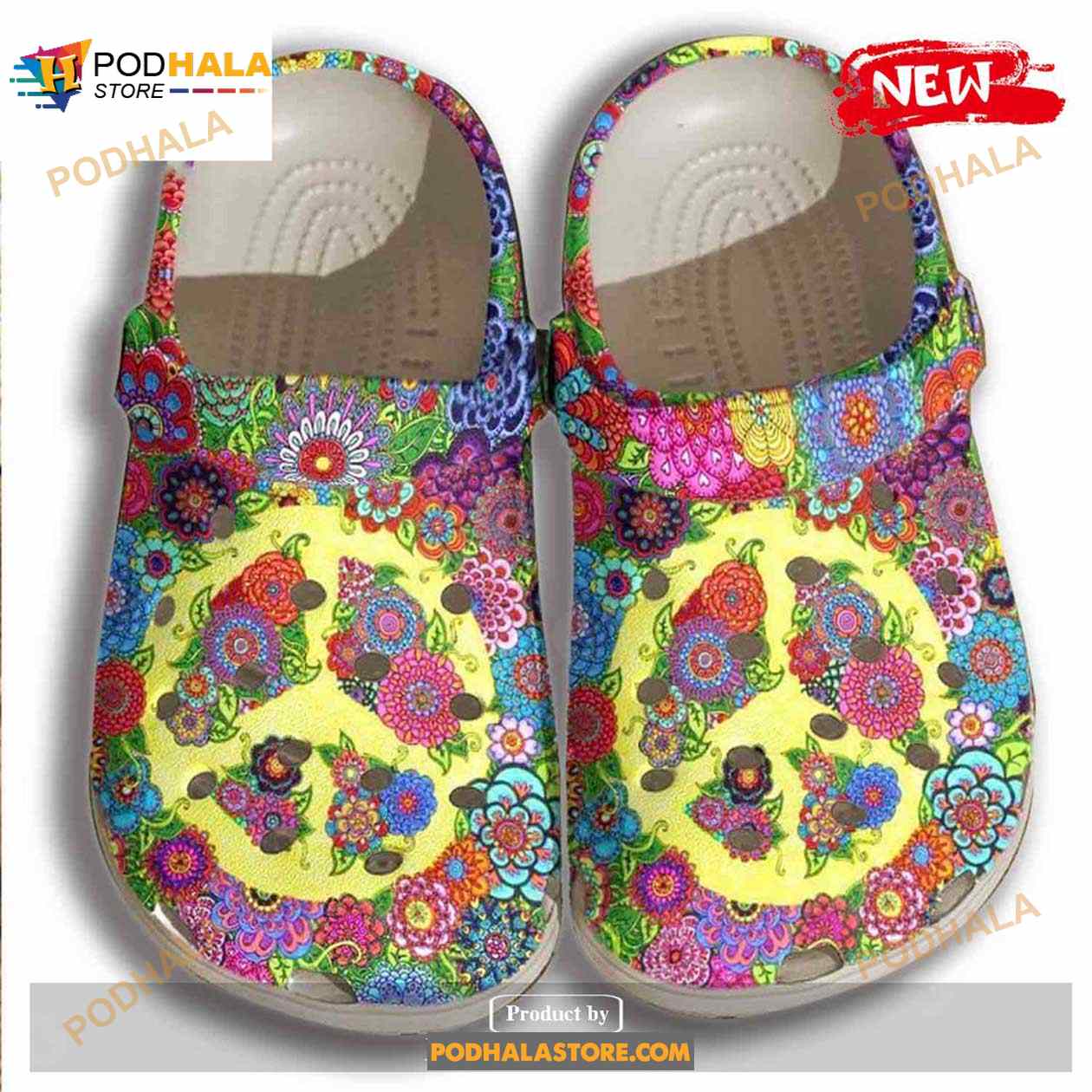 Personalized Floral Hippie Sign Crocs Shoes Clogs For Women Personalized Floral Hippie Sign Crocs Shoes Clogs For Women