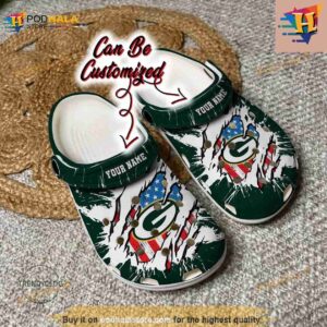Personalized Green Bay Packers Football Ripped American Flag Crocs Clog Shoes