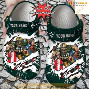 Personalized Green Bay Packers Mascot Ripped Flag Clog Shoes Crocs
