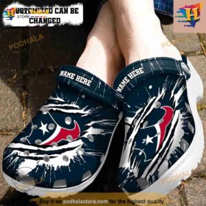 Personalized Houston Texans Football Ripped Claw Crocs Clog Shoes