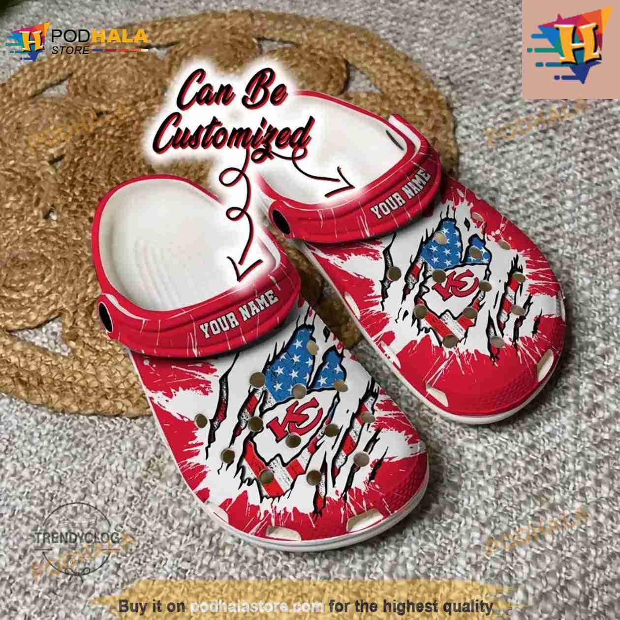 Personalized Kansas City Chiefs Football Ripped American Flag Crocs Clog Shoes Personalized Kansas City Chiefs Football Ripped American Flag Crocs Clog Shoes