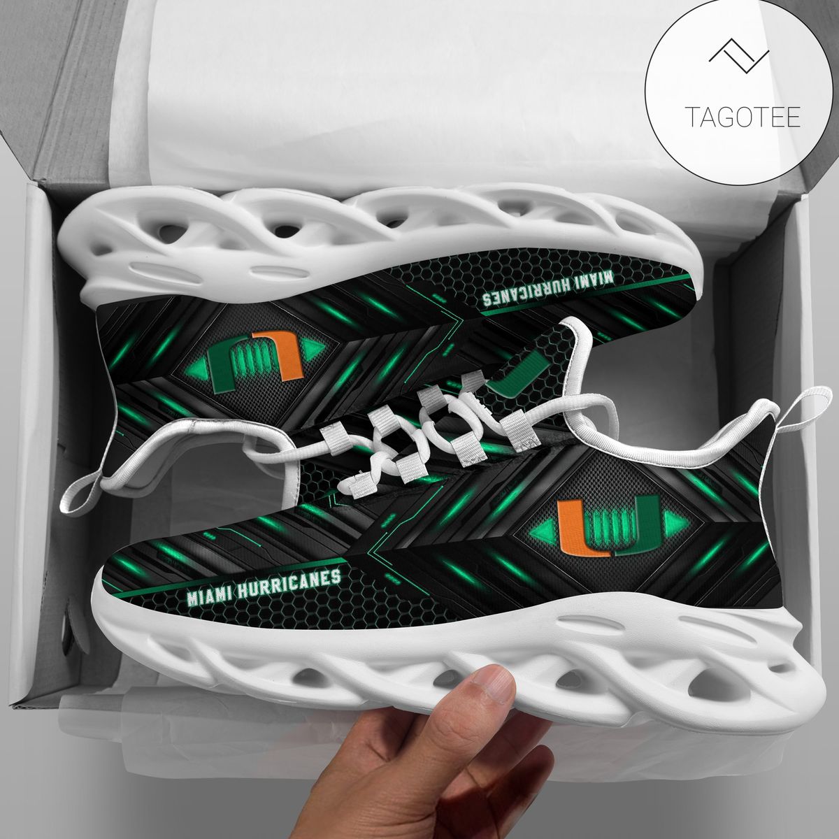 Personalized Miami Hurricanes Football Team Clunky Sneakers Max Soul Shoes Personalized Miami Hurricanes Football Team Clunky Sneakers Max Soul Shoes