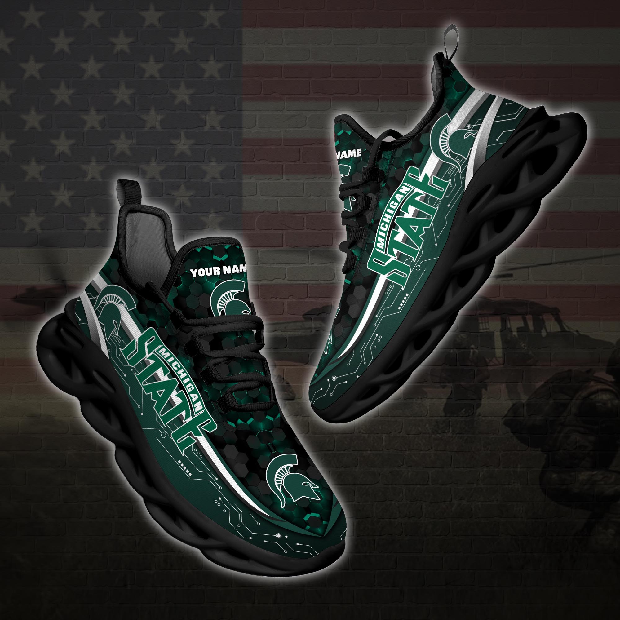 Personalized Michigan State Spartans Football Team Clunky Max Soul Shoes Personalized Michigan State Spartans Football Team Clunky Max Soul Shoes