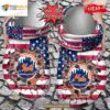 Personalized Name Baseball Crocs Ny Mets American Flag Breaking Wall Clog Shoes
