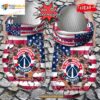 Personalized Name Basketball Crocs Wwizards American Flag Breaking Wall Clog Shoes