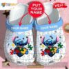 Personalized Name Cute Stitch Autism Crocs Classic Clogs Shoes In Blue White
