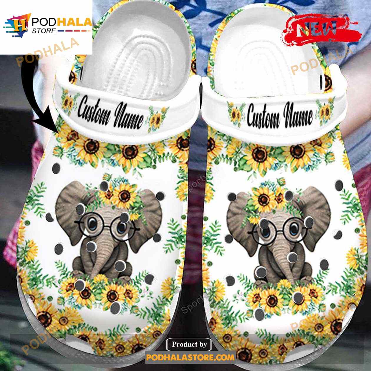 Personalized Name Elephant With Sunflower Crocs Classic Clog Shoes Personalized Name Elephant With Sunflower Crocs Classic Clog Shoes