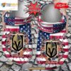 Personalized Name Hockey Crocs Vgolden Knights American Flag Breaking Wall Clog Shoes