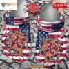 Personalized Name Logo Baseball Team American Flag Breaking Wall Crocs Clog Shoes