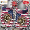 Personalized Name Logo Hockey Team American Flag Breaking Wall Crocs Clog Shoes