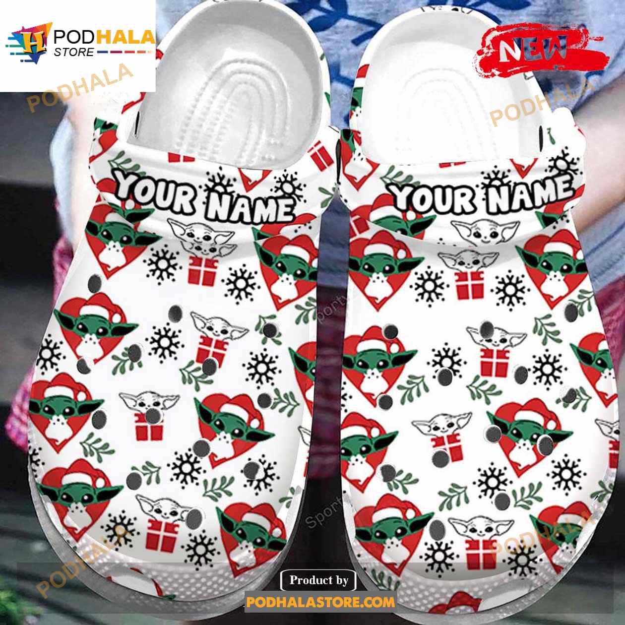 Personalized Name Merry Christmas Baby Yoda White Crocs Classic Clog Shoes Personalized Name Merry Christmas Baby Yoda White Crocs Classic Clog Shoes