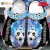 Personalized Name Soccer Ball In The Goal Net Black Blue Crocs Classic Clog Shoes