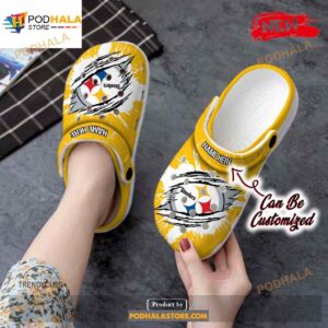 Personalized Name Steelers Crocs Psteelers Football Ripped Claw Clog Shoes